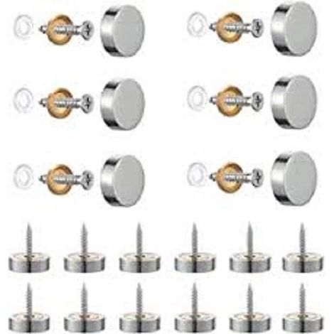 20 vis à miroir en acier inoxydable brossé avec capuchons décoratifs pour miroirs, tables, plaques de salle de bain, armoires, panneaux de verre (argent) (12 mm) Shibaod (1/2)