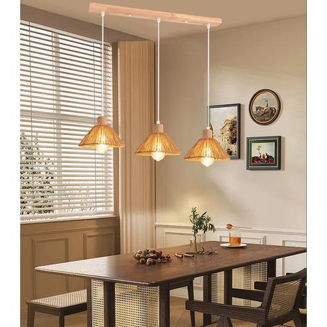 Rétro Suspension Luminaire Industriel,Lampe Plafonnier en Rotin et Bois Vintage E27 Luminaire Style Bohème pour Salon Chambre (1/5)