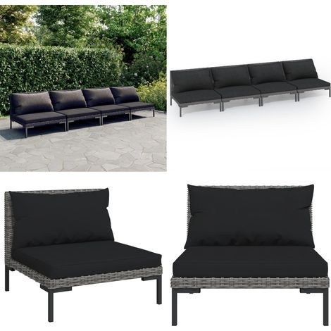 Salon de jardin 4 pcs avec coussins Résine tressée Gris foncé - Salon De Jardin - Mobilier De Jardin - Meubles D'extérieur - Set Salon De Jardin - Rotin PE - Home & Living (1/5)