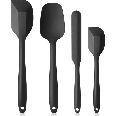 Silikon Spatel & Teigschaber 4er Set, Hitzebeständig bis 260°C, Antihaft, Spülmaschinenfest, Schwarz