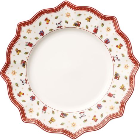 Assiette Plate Blanche, 29 cm, Porcelaine, Blanc/Rouge (1/5)