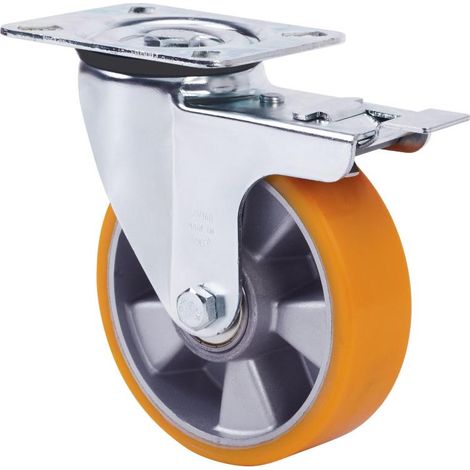 rueda giratora placa freno 4mm 10zvrfd160-aub aluminio-poliur.naranja bolas (1/2)