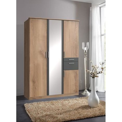 KOBLENZ Armoire de chambre - Contemporain - Decor chene et gris graphite - L 135 cm (1/4)