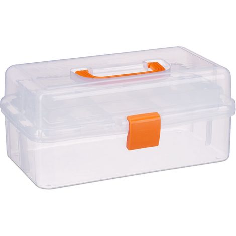 Caja de almacenamiento práctica transparente 14 x 33 x 19,5 cm con 9 compartimentos organizador de escritorio de plástico blanco 130006717 (1/2)