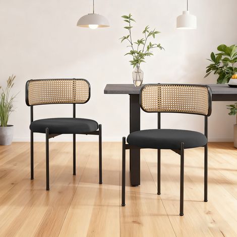 Lot de 2 chaises repas rondes 51x75 cm en rotin et velours noir (1/5)