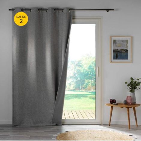 Lot de 2 rideaux occultant 140 x 260 cm Crépuscule Gris (1/4)