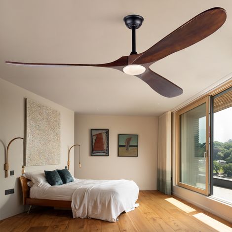 Ventilateur de 178 cm (70 pouces) avec éclairage et télécommande, 3 pales en bois massif, 3 températures de couleur (CCT), intensité variable, moteur CC silencieux et 6 vitesses de ventilation avec fo