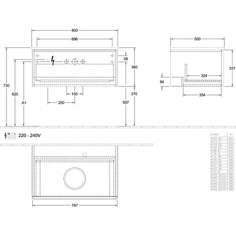 Villeroy & Boch L30050HJ WTUS Antao L305 800x360x500mm
