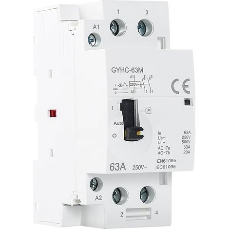 Contactor 220V, Home AC Contactor Single Phase Automatic Contactor Manual DIN Rail 2P 63A 2NO (1/5)