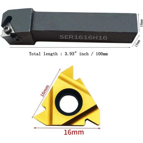 5/8" SER1616H16 Porte-outil de tournage en carbure de tungstène indexable avec 10 lames 16ER AG60 BP010 en carbure indexable (1/3)