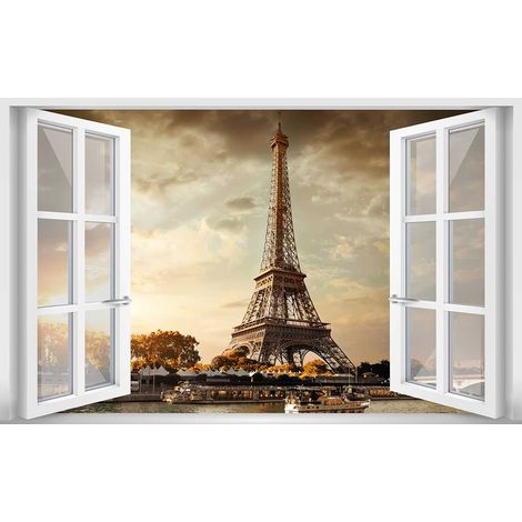 Tableau deco design Paris et sa Tour Eiffel - Made in France - 80x50cm Toile imprimée (1/5)