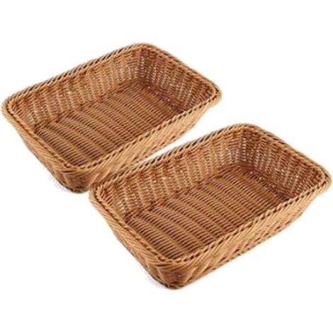 Panier Rectangulaire 2 Pièces Osier Naturel pour Pain Fruits Légumes Présentoir Marché (1/4)