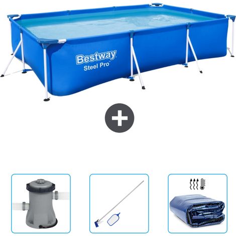 Piscine Bestway Rectangulaire Steel Pro - 300 x 201 x 66 cm - Bleue - Incluse Accessoire CB45 (1/4)