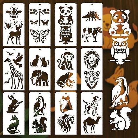 12 pochoirs d'animaux pour peinture - 31 styles différents - Pochoirs réutilisables en plastique pour scrapbooking et loisirs créatifs (1/5)