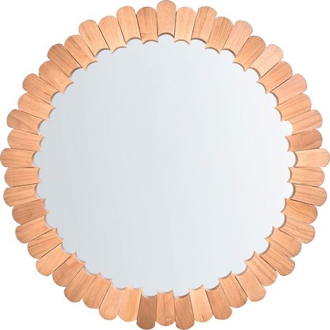 Round Wall Mirror Brown Paulownia Wood Frame Scandinavian Style Hanging Decor ALZON (1/5)