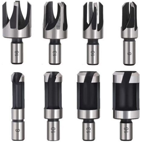 Tourillon Bois 8PCS HSS Foret Bois Fraise Bouchonner Bois outil de coupe bois Mches des Bouchons Wood Plug Cutter Drill Bits 6mm /10mm/13mm/16mm Petite Fraise Bois Pour Perceuse (1/4)