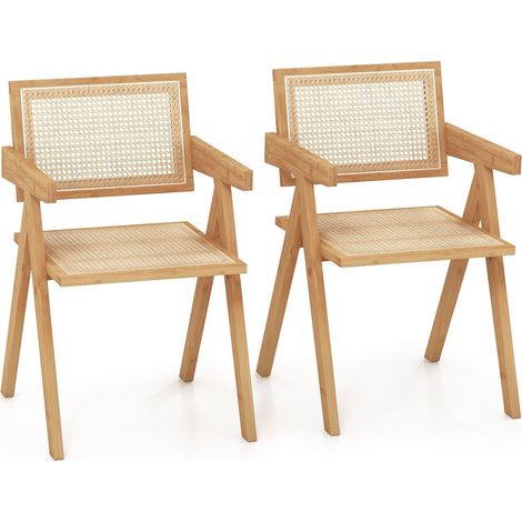 COSTWAY Set of 2 Kitchen Dining Chair Set Modern Rattan Accent Chair Backrest Side Chair (1/5)