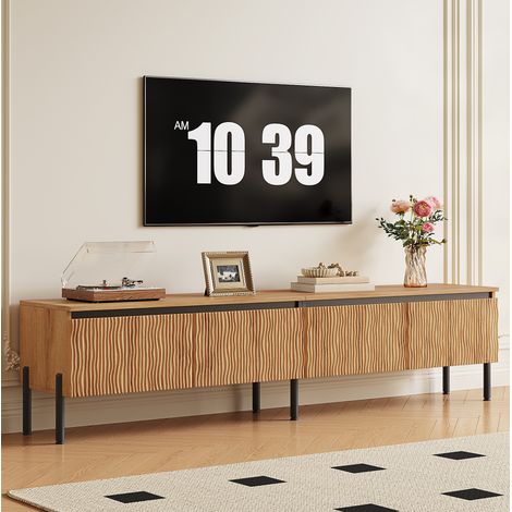 Meuble TV en bois 180 cm avec 4 portes à forme ondulée –5 Pieds en métal– Design moderne minimaliste (1/5)