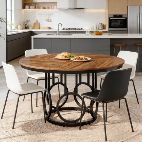 Mesa de comedor redonda de 120 cm de MDF y metal negro y marrón DESVIAE (1/5)