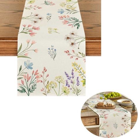 Camino de mesa floral de verano, Camino de mesa vintage, Camino de mesa, Camino de mesa de algodón y lino, Mantel, 33228cm, Juego de 1 (1/5)