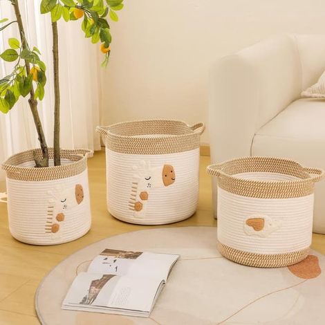 Blöjförvaringskorg, vävd repförvaringskorg för skötbord, leksaks- och babyartikelförvaring, kaki 30x30cm