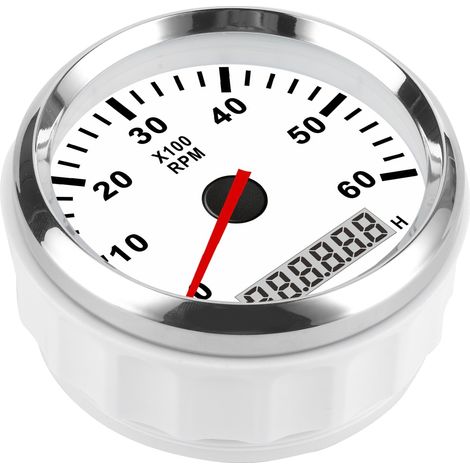 Tachometer bis 6000 U/min, 85-mm-Anzeige, wasserdicht, rote LCD-Hintergrundbeleuchtung, 12/24 V, für Boot/Auto, silberner Rahmen, weißes Zifferblatt (1/5)