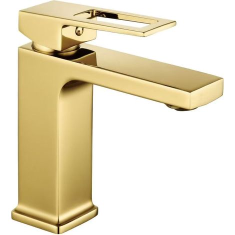 Copper alloy basin faucet, bathroom cabinet faucet, school project wholesale, cross-border washbasin sink hot and cold water faucet - square gold style