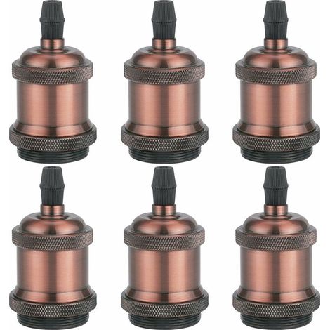 Set of 6 Vintage LED Lighting E27 Edison Bulb Socket Lamp Holder Pendant Ceiling Light Screw Bulb Retro Adapter Socket, Copper Red (1/5)