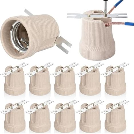 Lot de 12 supports de lampe en céramique E27 filetés pour lampe de remplacement pour chandelier, applique murale, bougeoir, bougeoir en céramique