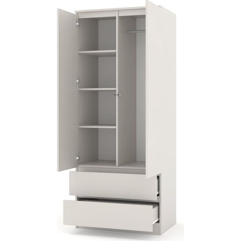 Armoire de Chambre 2 Portes et 2 Tiroirs, Penderie de Rangement Moderne avec Tringle et Système sans Poignée, Garde-Robe Gain de Place pour Entrée et Bureau, (Cachemire) (1/5)