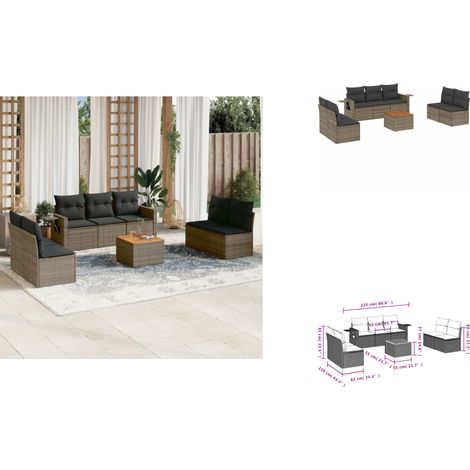 The Living Store 8-tlg. Garten-Sofagarnitur mit Kissen Grau Poly Rattan - Gartentisch (1/3)