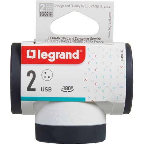 Triplite FB 3x2P+T prenium prises latérales rotative USB B/N - LEGRAND
