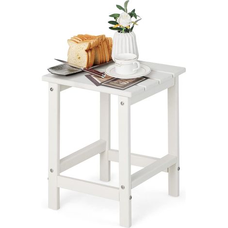 COSTWAY Mesa Auxiliar de Exterior 36x36x47 cm, Mesa Cuadrada para Patio de HDPE Resistente a la Intemperie, Fácil Mantenimiento y Montaje, Balcón, Terraza (Blanco, Cuadrada) (1/5)