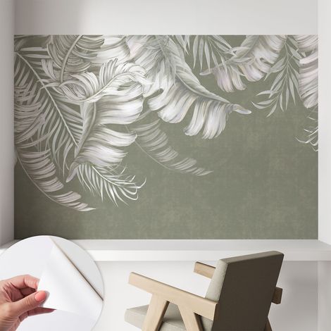 Papier peint autocollant Mural avec colle pour salon et chambre Décoration murale rapide Feuilles délicates 104x70 cm (1/5)