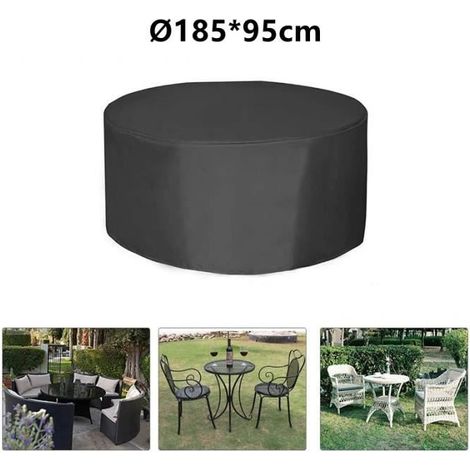 Runde Tischabdeckung – Schutz für Gartenmöbel – Ø 185 x 95 cm – Schwarz (1/4)
