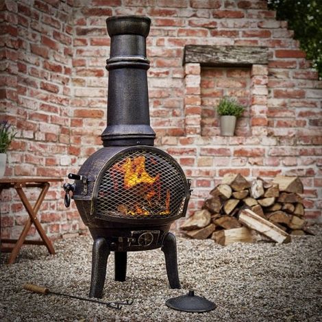 Le Poisson Qui Jardine – Braséro de jardin en fonte 112 cm – Qualité PREMIUM – Brûleur bois et charbon – Design classique pour terrasse et jardin (1/5)