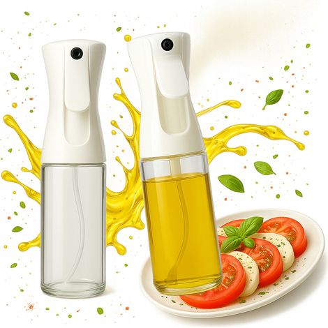 2 botellas de vidrio de 200 ml con pulverizador para aceite de oliva