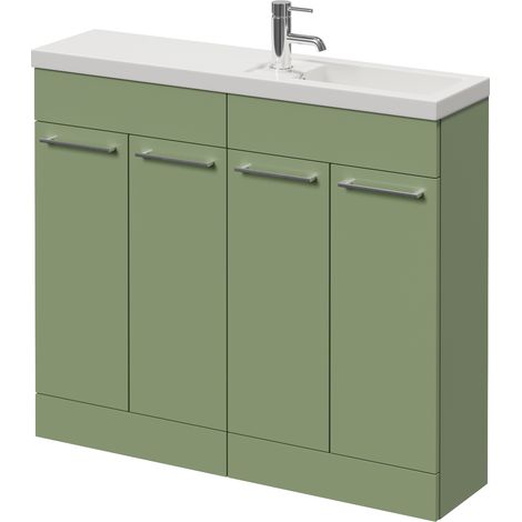 Napoli 250 Olive Green 1000mm 4 Door Vanity Unit with Square Silvo Basin - 1000mm - Chrome 160mm Handle