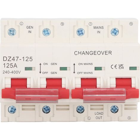 Verriegelter Umschalter mit zwei Ausgängen, 125 A, 2-polig, 10 kA Abschaltvermögen, Wechselstrom 240–400 V (1/5)