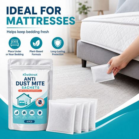 KineShineX anti-mite sachets (4-pack) suitable for mattresses, wardrobes, drawers, sofas, comforters, pillows, and other home use. Long-lasting effect. (1/4)