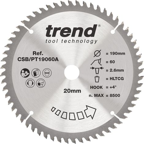 Lame de scie circulaire HPL/stratifié 190 mm, 60 dents, 20 mm, 2,6 (1/5)
