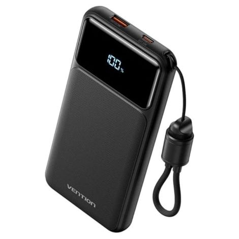 Powerbank 10000mAh Vention XGYB0-39-TY/ 22.5W/ Negro/ Incluye Cable USB Tipo-C
