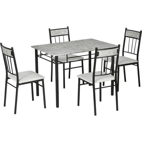 Set Tavolo e Sedie 5pz, Tavolo da Pranzo Rettangolare in Metallo e MDF e 4 Sedie da Pranzo Grigio e Nero