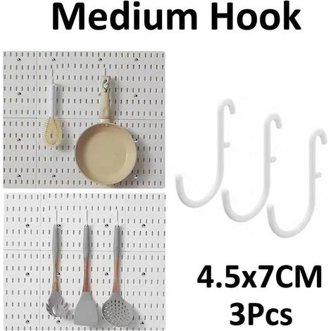 3 Pièces Moyen Crochet pour Panneau Perforé Mural Tableau Organisateur Maison et Bureau Espace de Rangement Organisation Tenture Montage en Rack, Blanc (1/5)