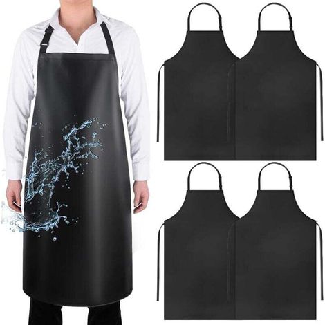 Tablier de cuisine, en PVC pour adulte, unisexes, robustes, avec sangle de cou réglable, pour la cuisine, Lot de 4
