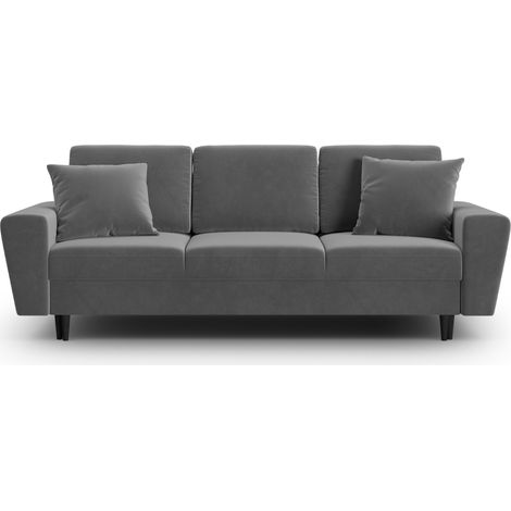 Canapé convertible + box 3 places en velours gris clair (1/5)