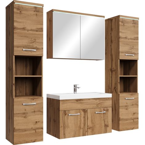 Mobile da bagno Paso XL 80cm Rovere - armadio mobiletto lavabo (1/5)