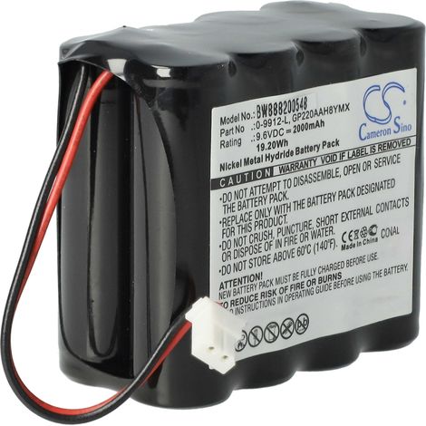 vhbw Batería reemplaza Visonic GP220AAH8YMX, 0-9912-L para sistema de alarma (2000 mAh, 9,6 V, NiMH)
