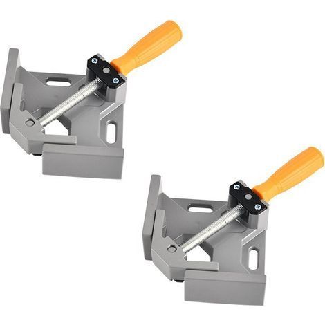 2 Serre-Joints Angle 90° – Alliage Aluminium – Mâchoire Pivotante Réglable – Gris – pour Menuisier (1/5)