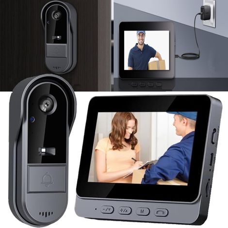 Sonnette sans Fil avec Camera Visiophone Bluetooth avec écran IPS de 4.3 Sonnette sans Fil Exterieur Etanche 170° Vision Nocturne interphone Portier Video Audio Bidirectionnel,Pas WiFi,Pas APP (1/5)